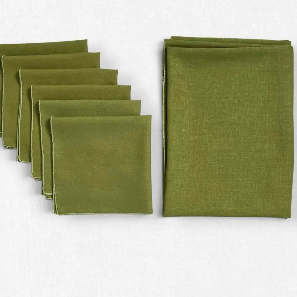 Olive Green Tablecloth Napkin Set Oblong 85x58 Farmhouse Dinner 6 Matching 17x17